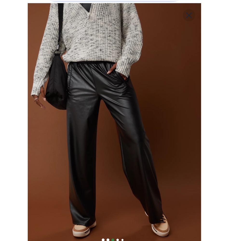 OFFLINE by Aerie Real Luxe Faux Leather Wide Leg Pants Black Medium M